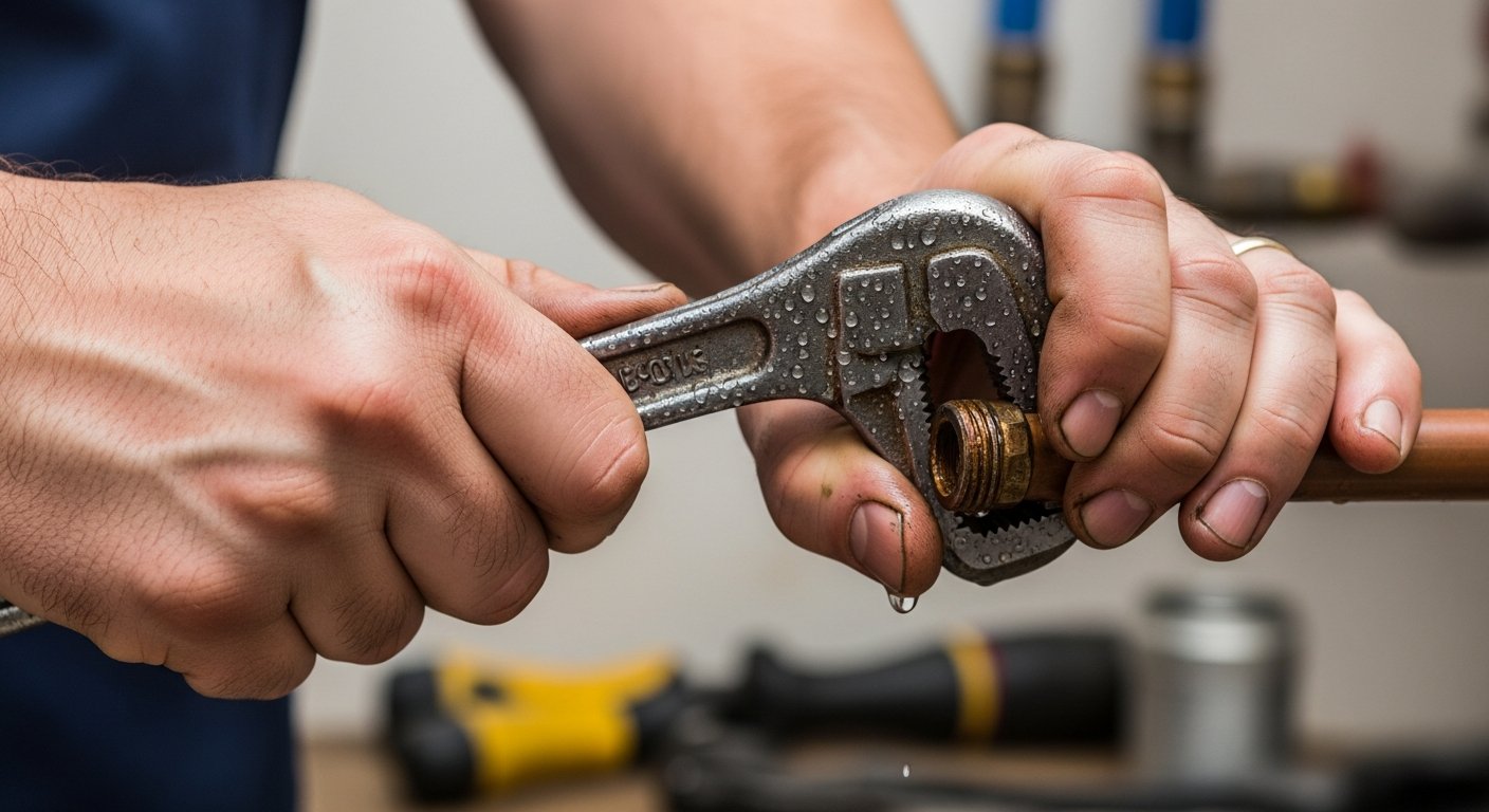 Engineer fitting a radiator valve in a Lincolnshire home